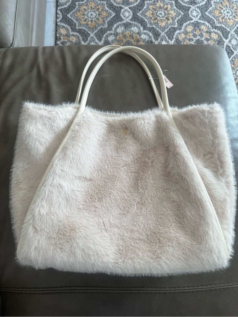 Victoria's Secret Cream Faux Fur Tote with Cream Handles